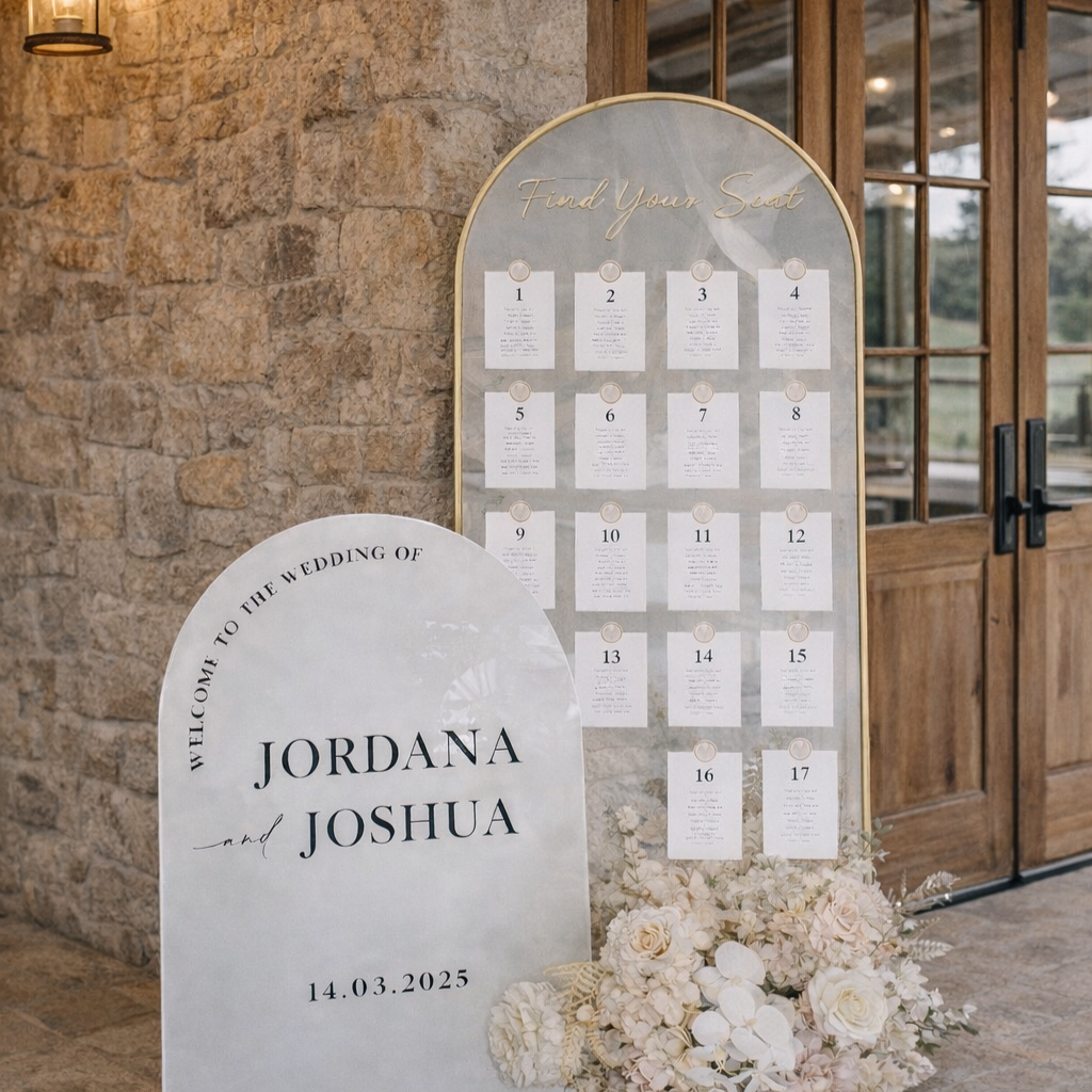 1.65mH arch mirror seating chart and A1 welcome set