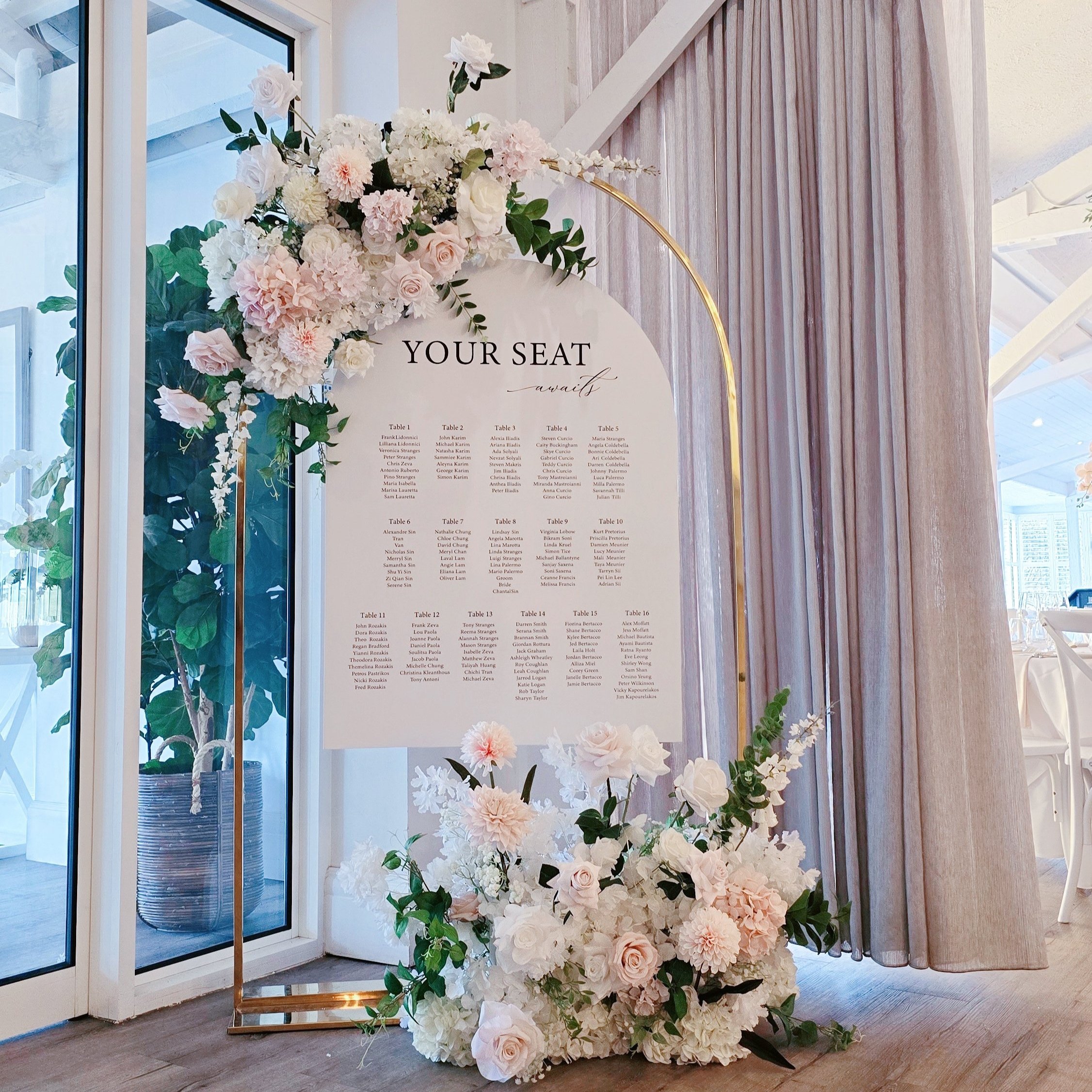 A0 seating chart with gold arch