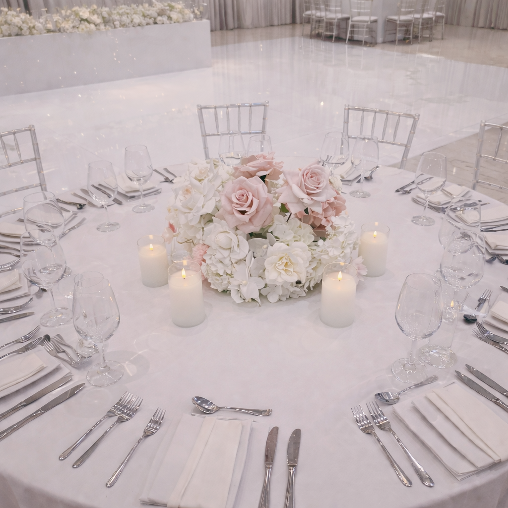 Small centrepiece (blush and white)