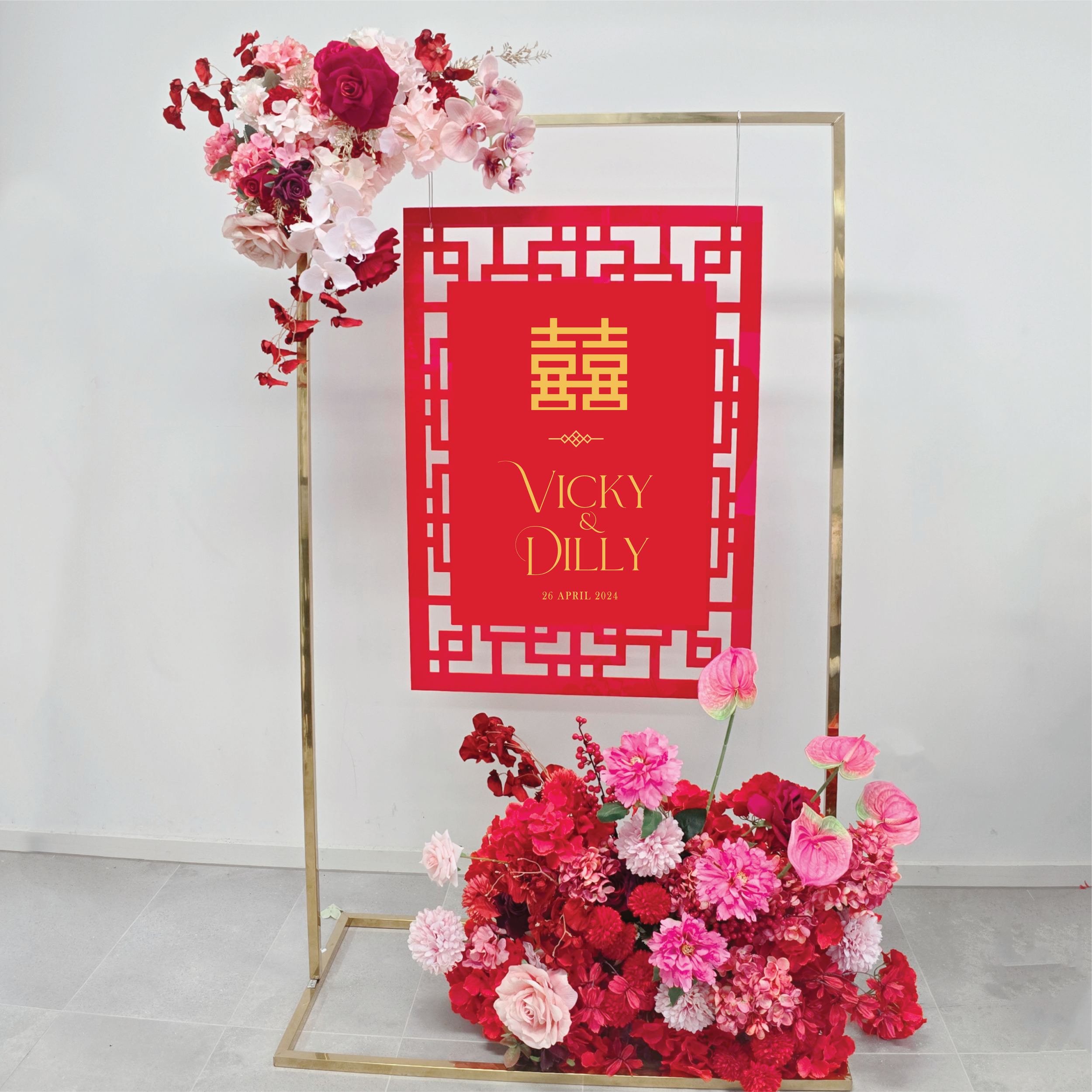 Red oriental sign with gold frame