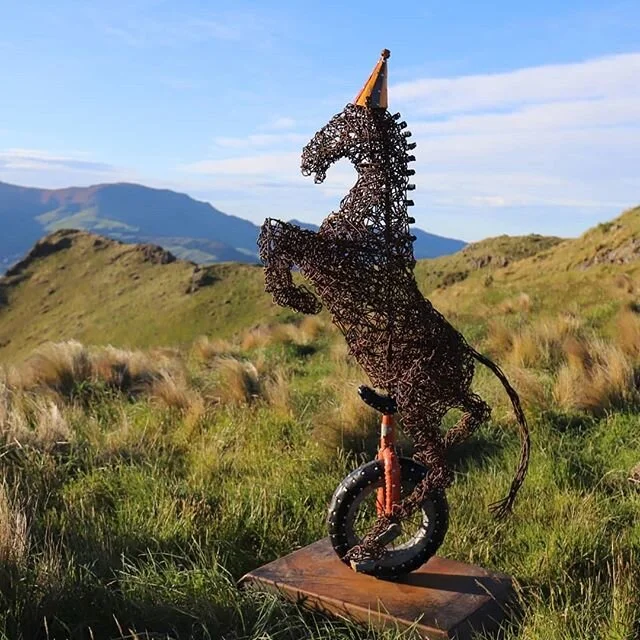 With only one sleep to go before opening night, it's time to meet 'One trick pony'. Made from number 8 wire, iron, copper and corten steel, make sure you check out Sculpture on the Peninsula this weekend.

#hamishsouthcottart #sculptureonthepeninsula #sculpture #madefromwaste #madefromwhat #art #nzsculpture #artevent #bankspeninsula #instart #nzartist #nzart #horseart #horsesculpture