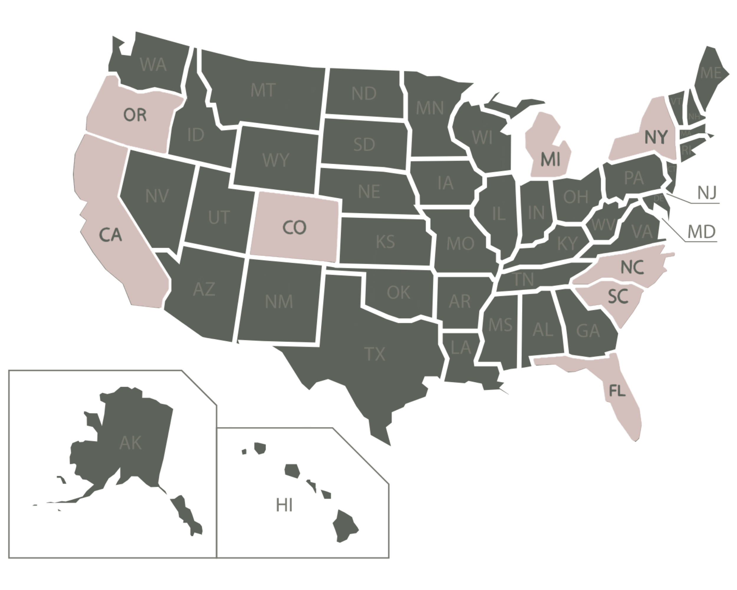Dr. Brittney Tages (Dr Britt) Service Map 2026, highlighting states on a map that she is licensed to practice medicine for any resident residing in the select states.