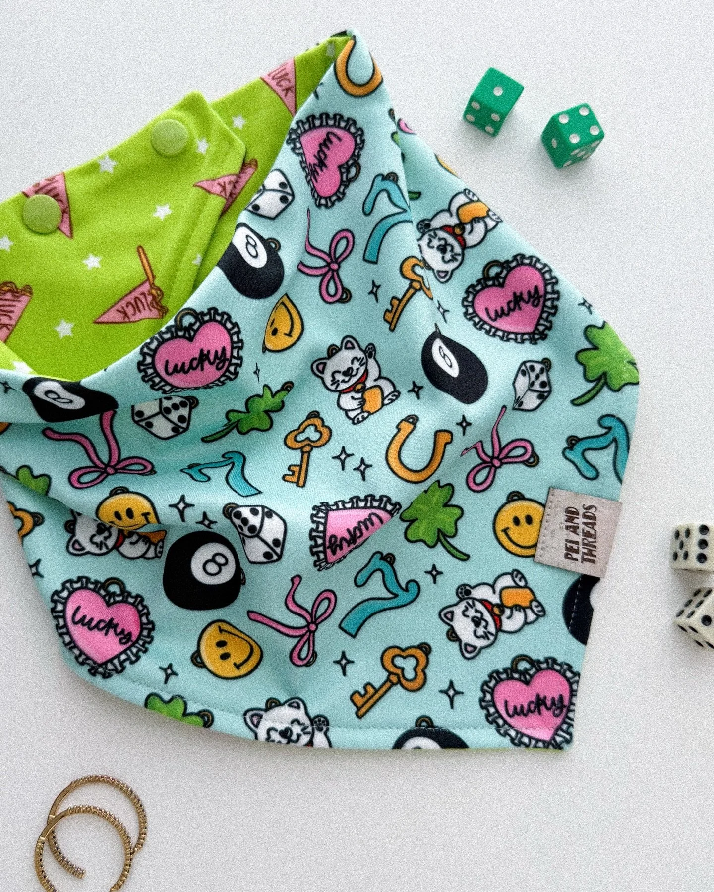 Meet Lucky 🍀🎱🎲✨ 
Packed with charms, good vibes, and bringing all the positive energy to our Bloom &amp; Bright spring drop.

The lime + pink combo? The little icons? I can&rsquo;t get enough. This is def a favorite 💖

Dropping Friday 3/6 at 6PM 