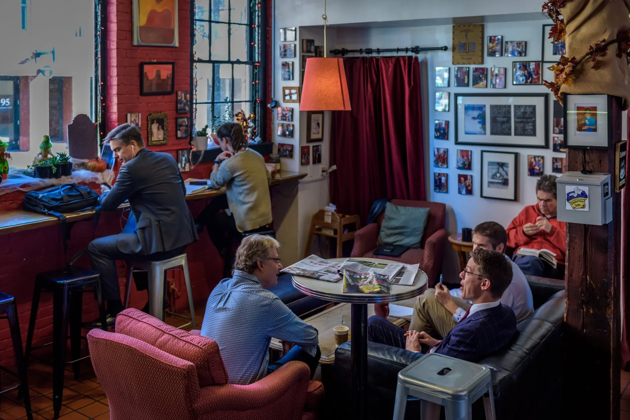 Laptop-friendly nook with couches at Koffee? café on Audubon Street in New Haven