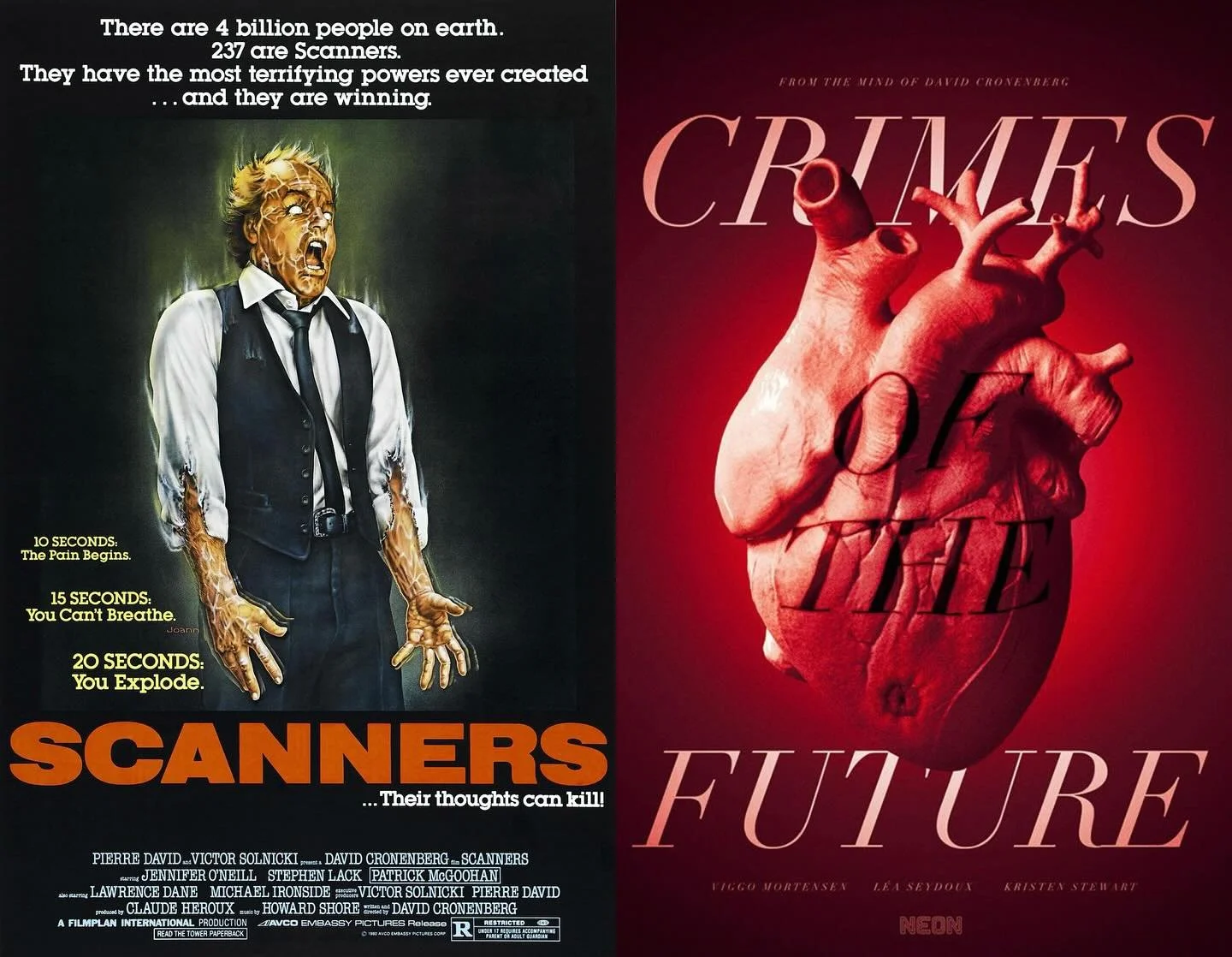 Los lunes ponemos pelis y la pasamos chillin.
Doble Tanda Cronenberg : Crimes of the future (2022) | Scanners (1981)
7PM