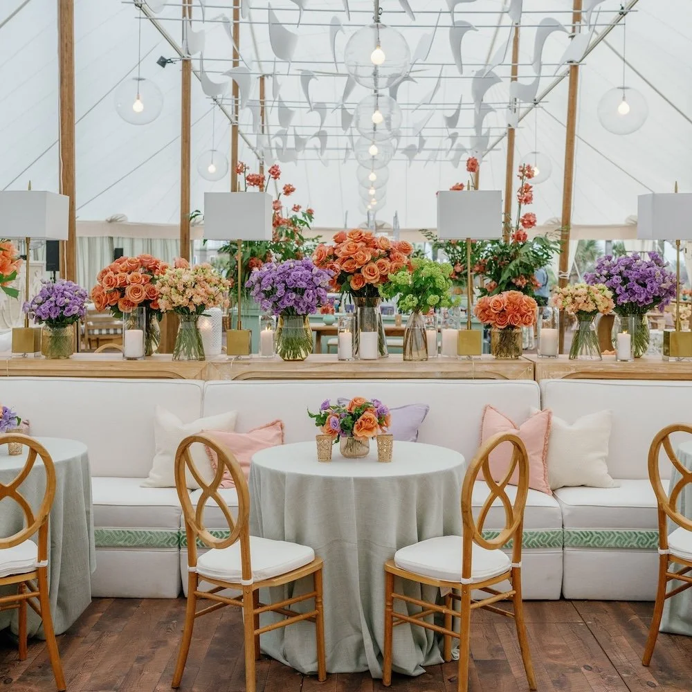 Fresh, coastal cool wedding tent featured on the free workshop for the best wedding business marketing course by Julianne Smith of Garter Girl Creative
