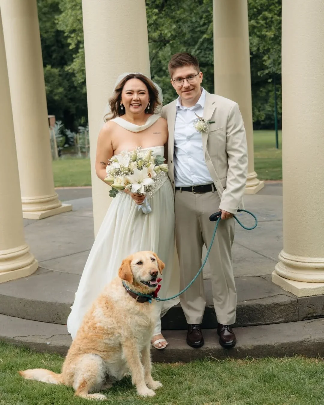 ANGEL ❤️ SEBASTIAN
.
Angel and Sebastian tied the knot at one of our favourite locations - Fitzroy Gardens.

Their celebrant Klara @thefunkycelebrant offered her dog Lucky as honorary best man and they jumped at the chance.

Lucky was tickled pink wi