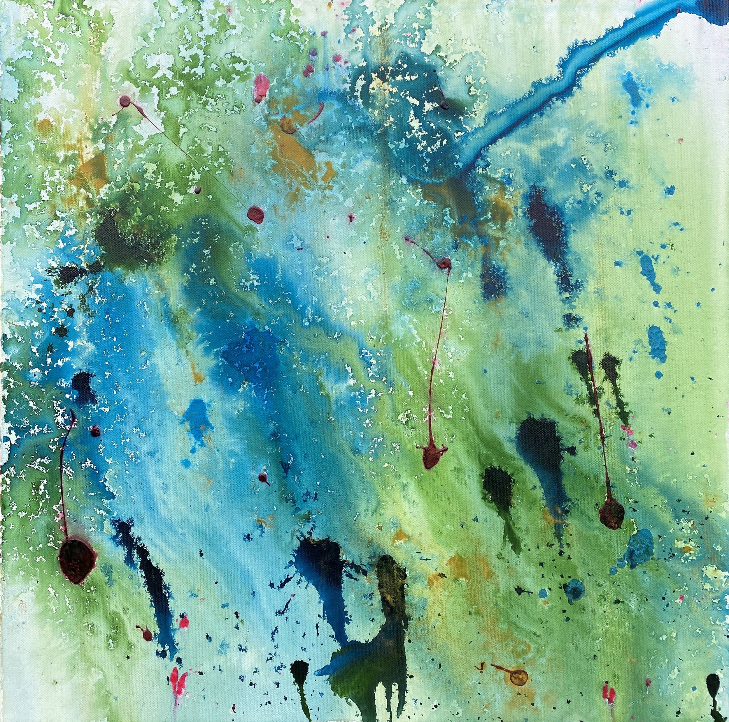  Rain, 19/02, 24/02, 03/03.  2020. Acrylic and rain on canvas, 56 x 56 x 3.5cm unframed.    SOLD 