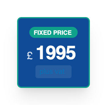 Price tag showing fixed price of 1995 pounds, with additional info for VAT and a outlined border.