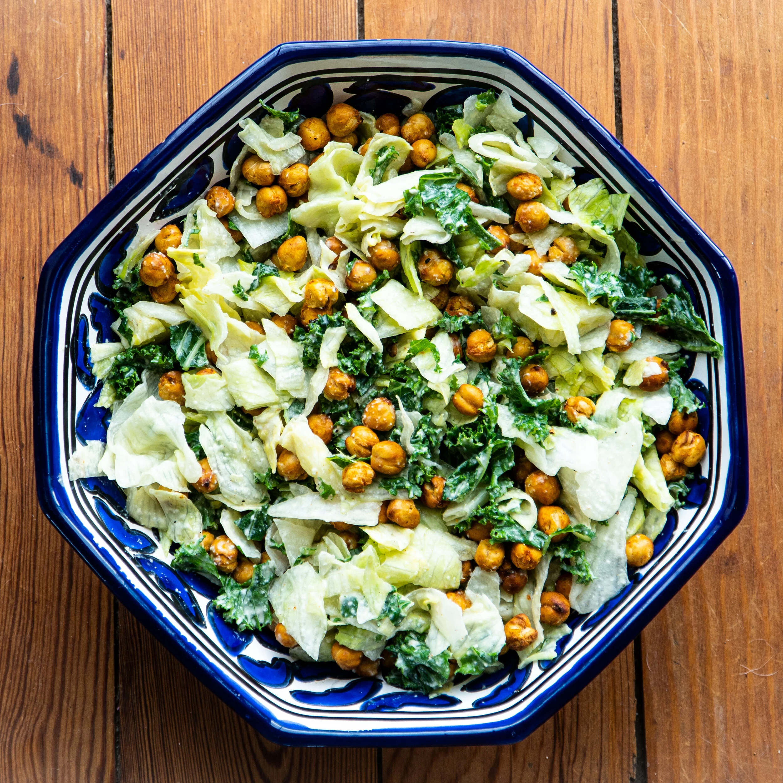 Vegan Caesar Salad with Chickpea Croutons