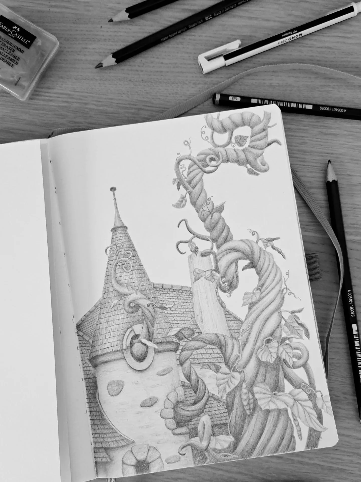 New page in my sketch-and-scrapbook, drawn from a picture I took at this exact location. Who can guess where this is? 😉