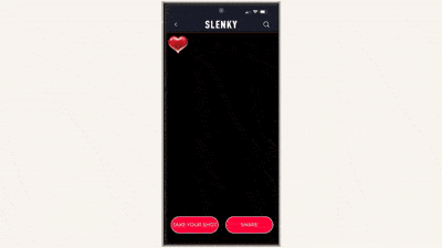 Mobile phone screen displaying the Slenky app with a heart icon and two pink buttons labeled 'Save Your Spot' and 'Share'.