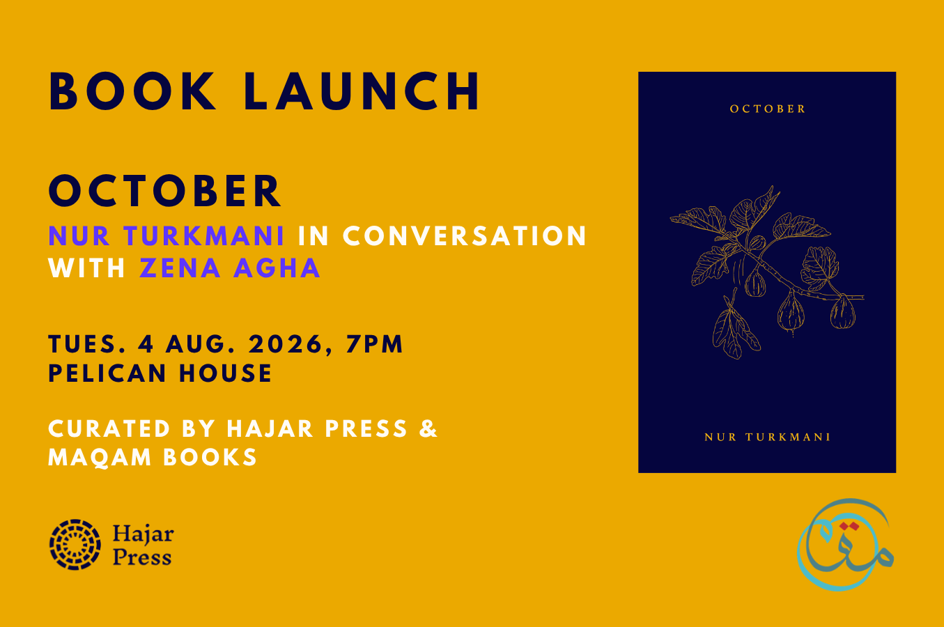 Book Launch — October: Nur Turkmani in conversation with Zena Agha 