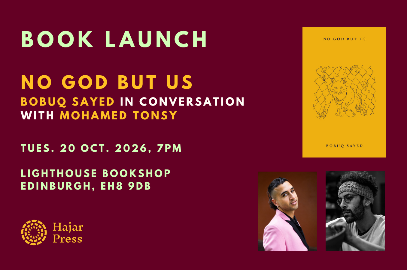 Book Launch — No God but Us: Bobuq Sayed with Mohamed Tonsy
