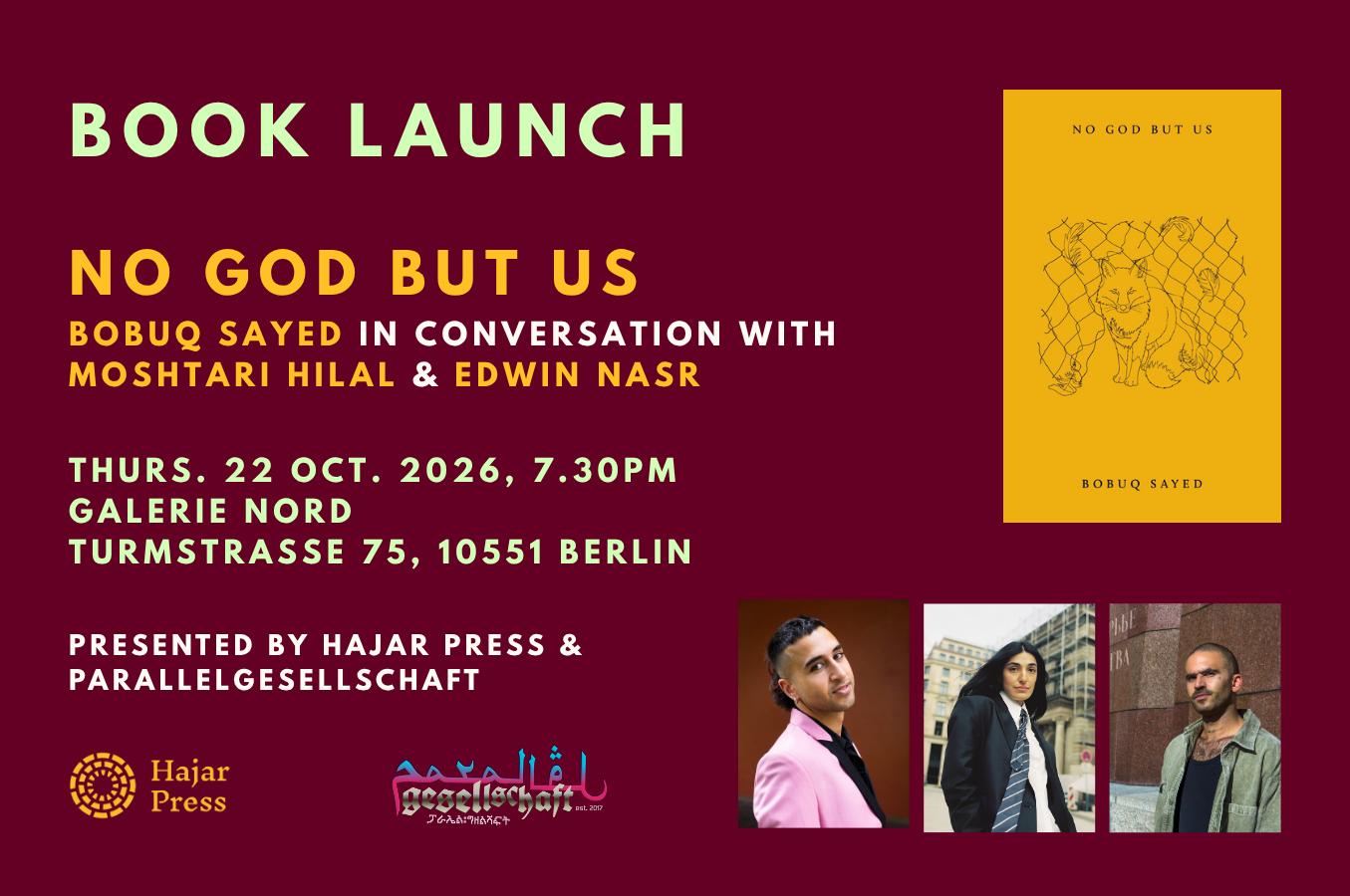Book Launch — No God but Us: Bobuq Sayed with Moshtari Hilal &amp; Edwin Nasr