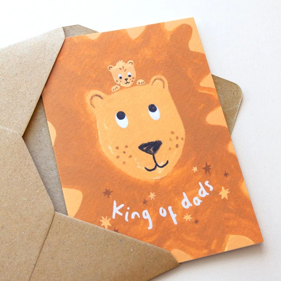 Lion Father's Day Card in kraft envelope on angle