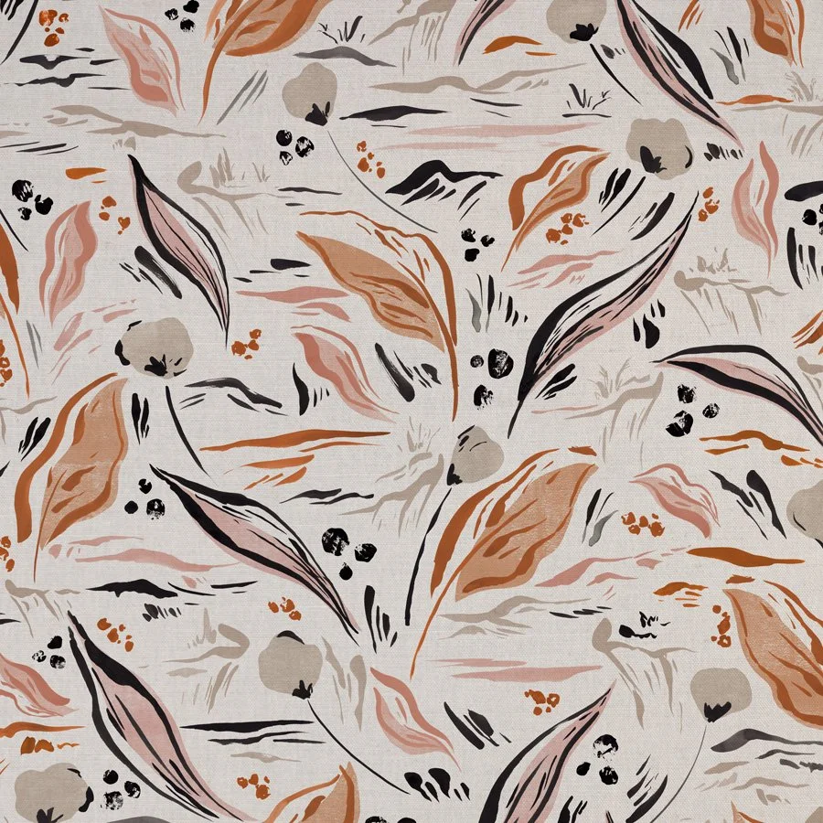 Landscape and Leaves Burnt Orange / Pink Fabric