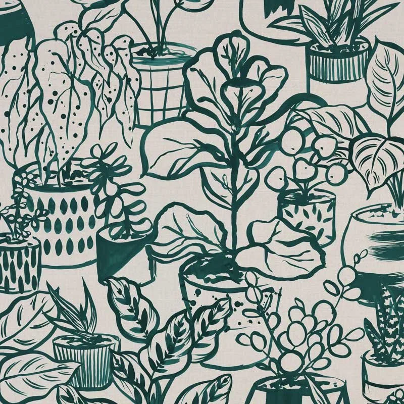 Houseplants Natural / Green Fabric full design
