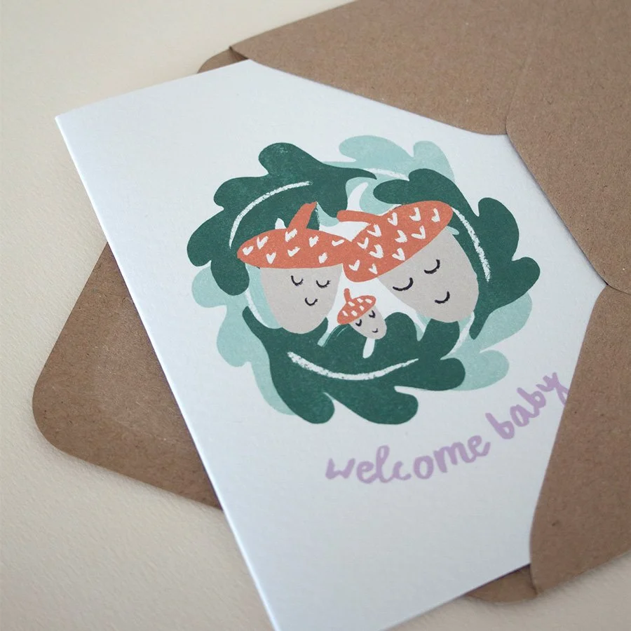 Acorn New Baby Card in kraft envelope