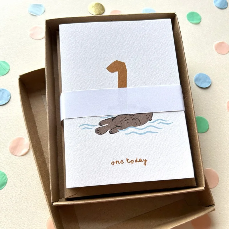 Children's Numbered Birthday Card Bundle ages 1-10 open gift box with cards inside