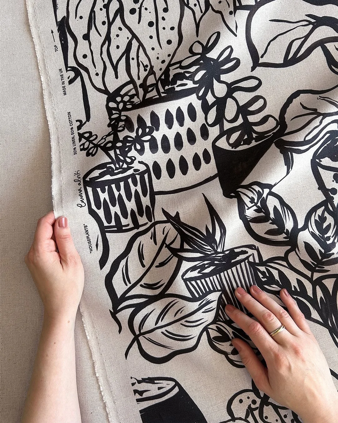 The Houseplants design was one of the first I created, those big expressive paintings (swipe to see the first one) were a bit of a release when I first became self employed. Now being able to realise their full potential on fabric by the metre, the s
