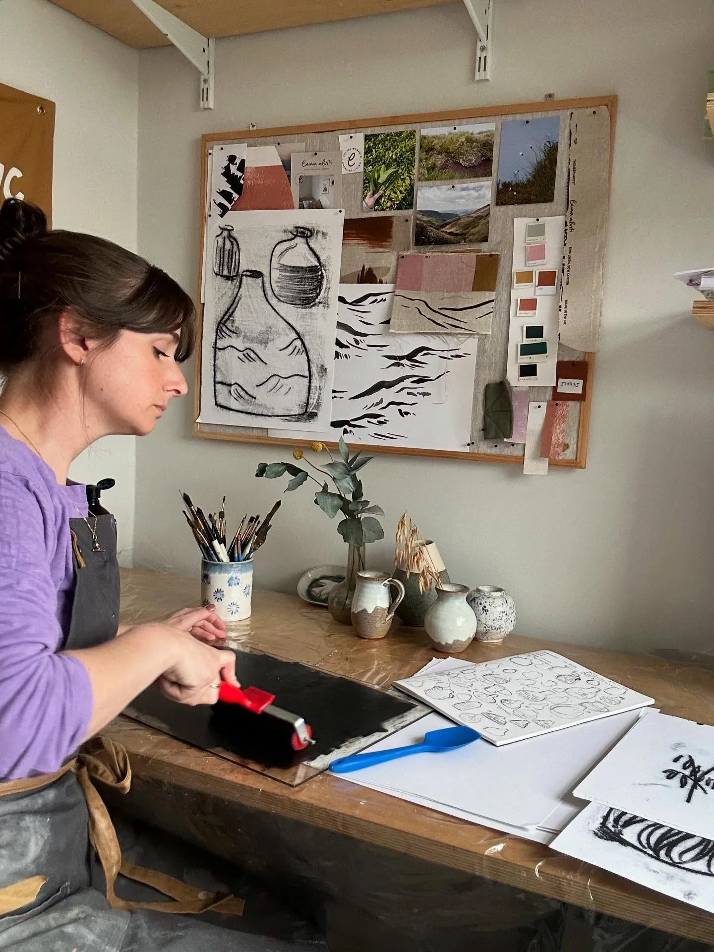 Mono printing - the super satisfying, expressive and sometimes frustrating technique I used to create the artwork for the Still Life Vases design. That texture just can&rsquo;t be produced in any other way and I love the tactility and depth it brings