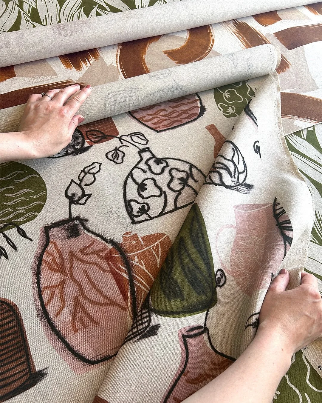 Meet the design - Still Life Vases
Inspired by my love of ceramics, this design is a record of some of my own creations (swipe to see some) and a sketchbook of future vessel ideas I&rsquo;d love to make one day. I loved the process of mono printing t