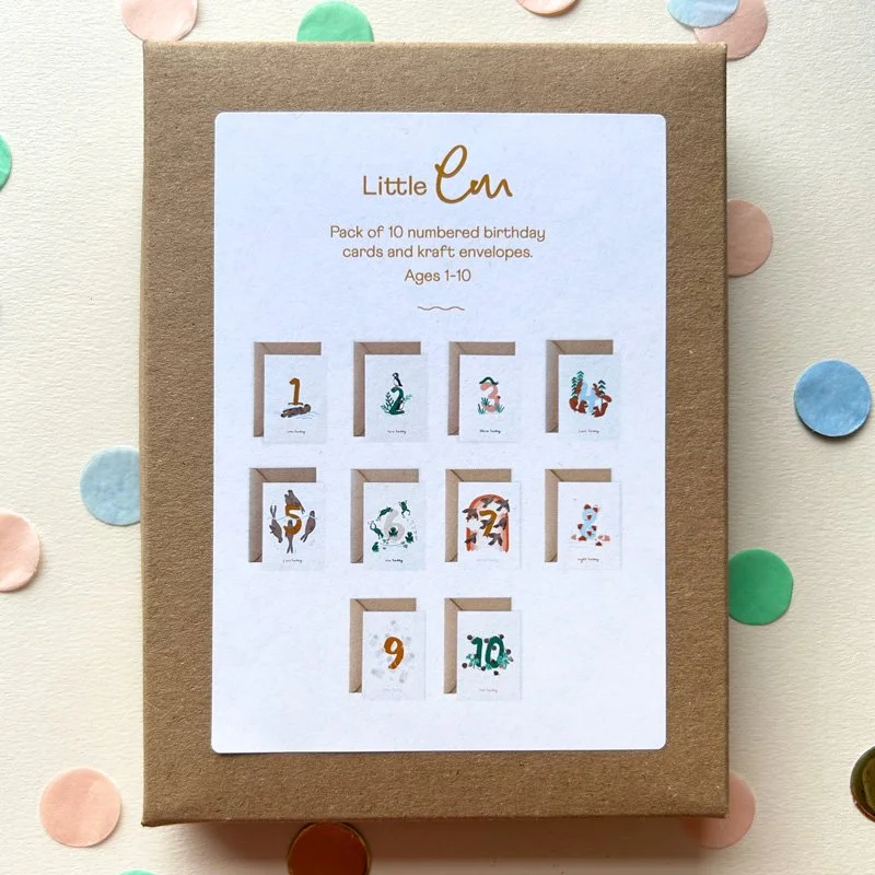 Children's Numbered Birthday Card Bundle ages 1-10 gift box