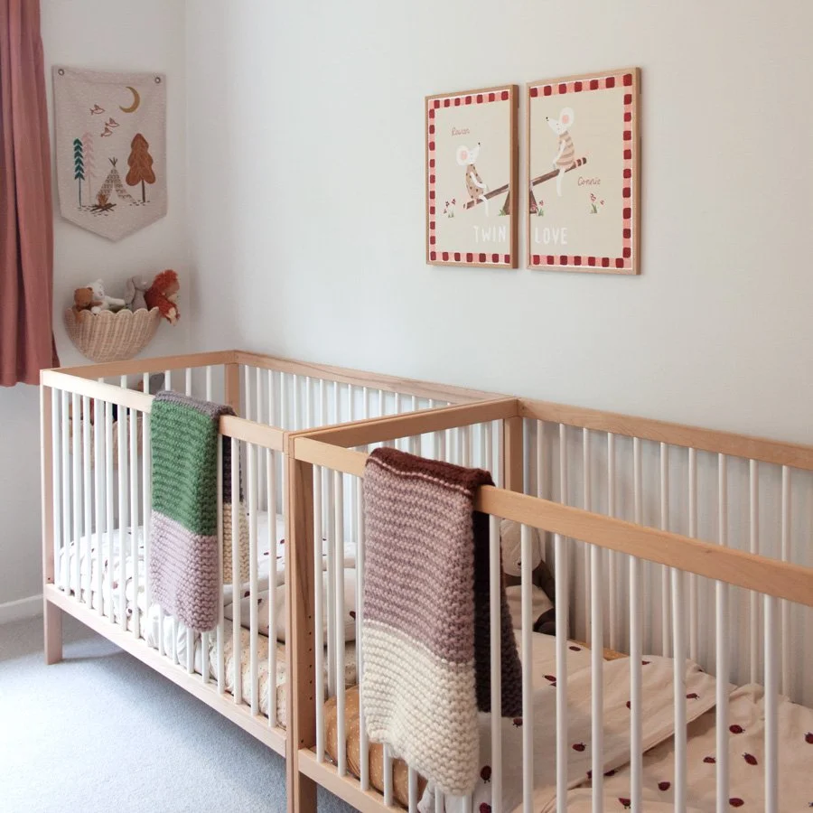 Personalised Twin Print Set styled in twin nursery