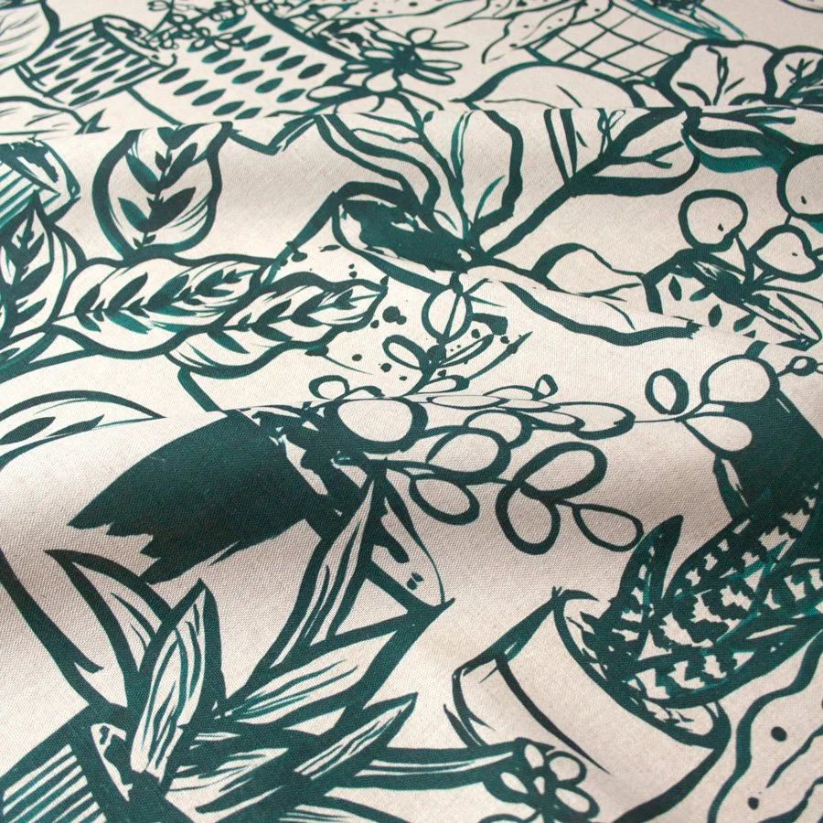 Houseplants Natural / Green Fabric close up