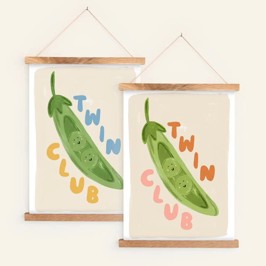 Little Em Peas in a Pod Twin Nursery Print Set