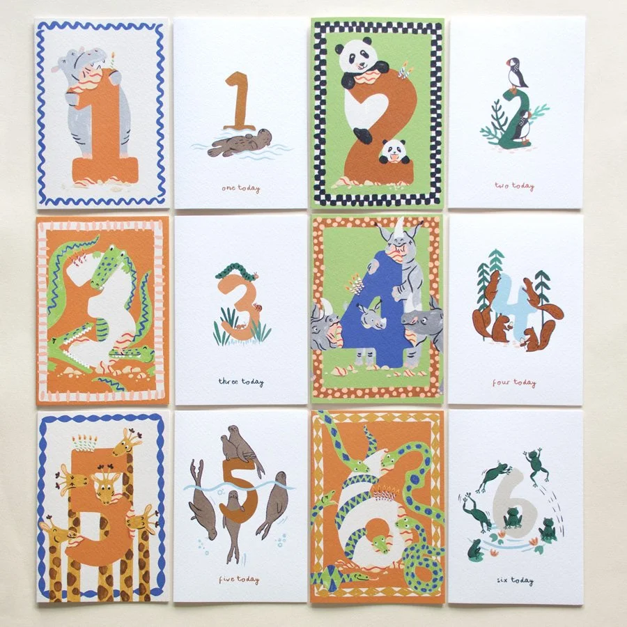 Children's Numbered Birthday Card Bundle - Ages 1-6, 12 cards