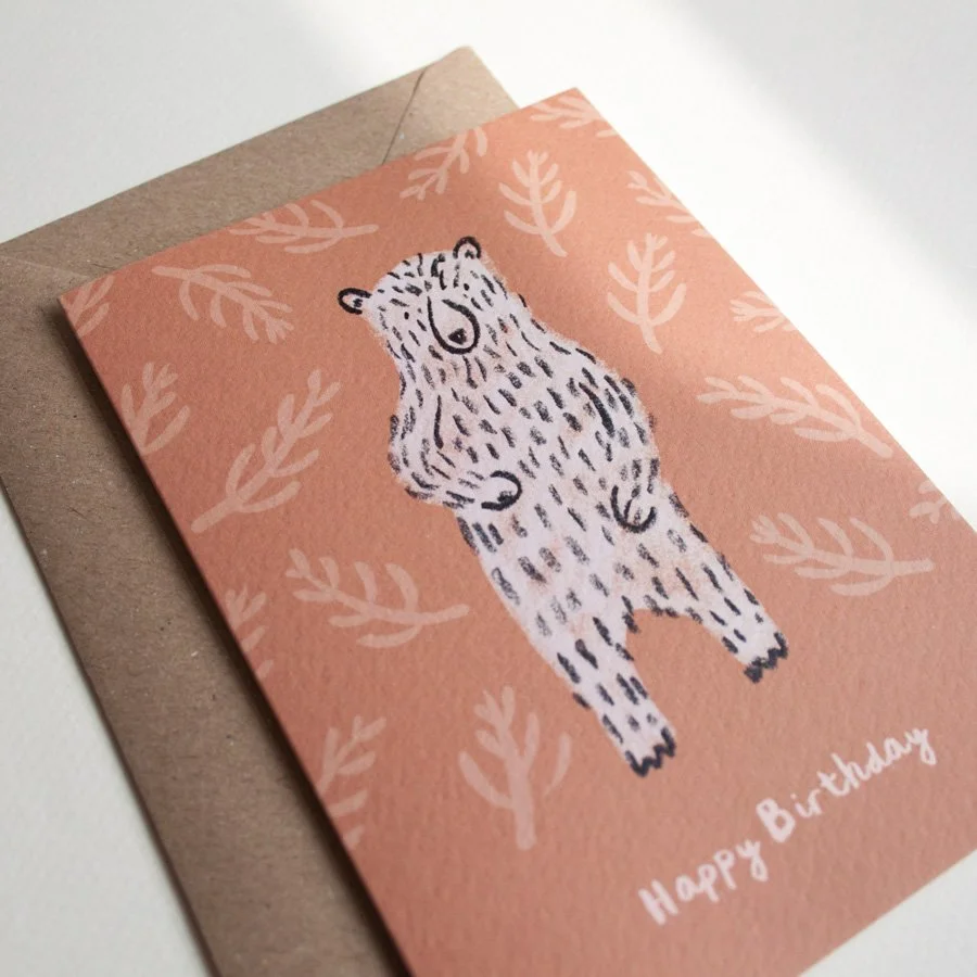 Terracotta bear birthday card on angle