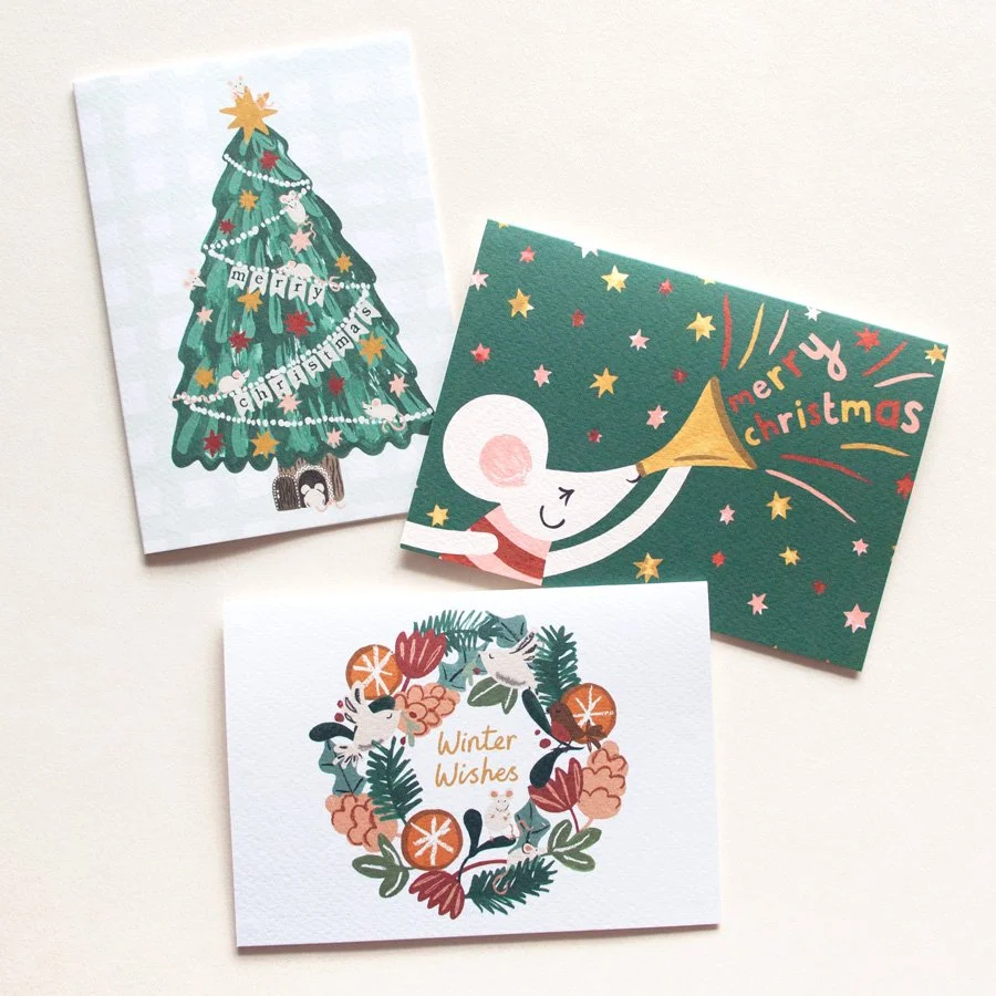 Mice Christmas Cards - Mixed Bundle of 3