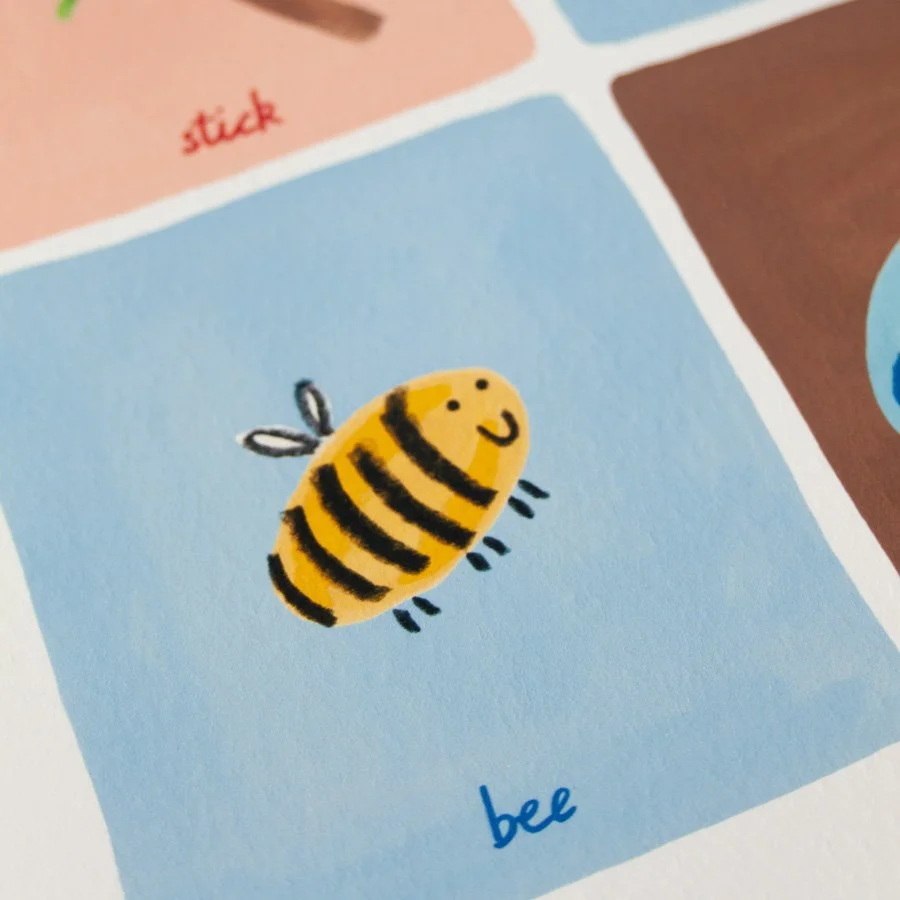 First Words Nursery print close up of bee illustration