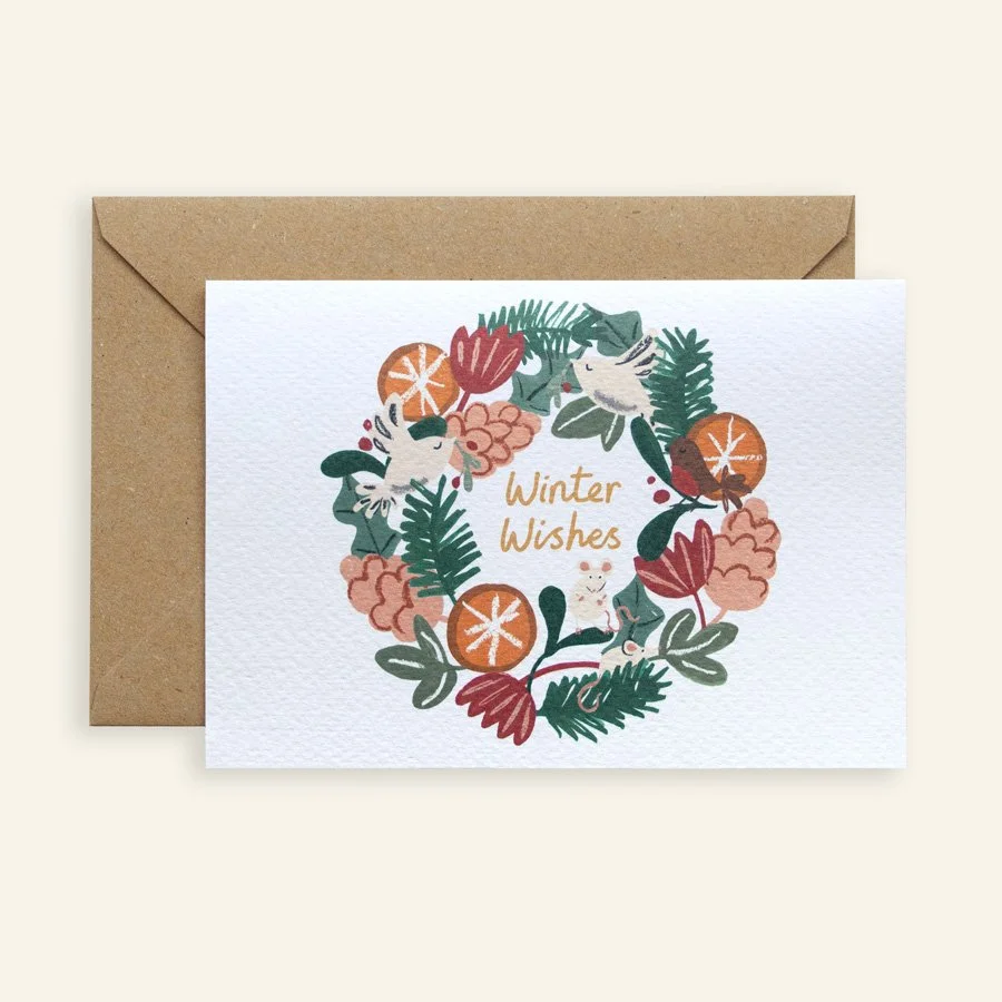 Winter Wishes Woodland Wreath Card - single or bundle