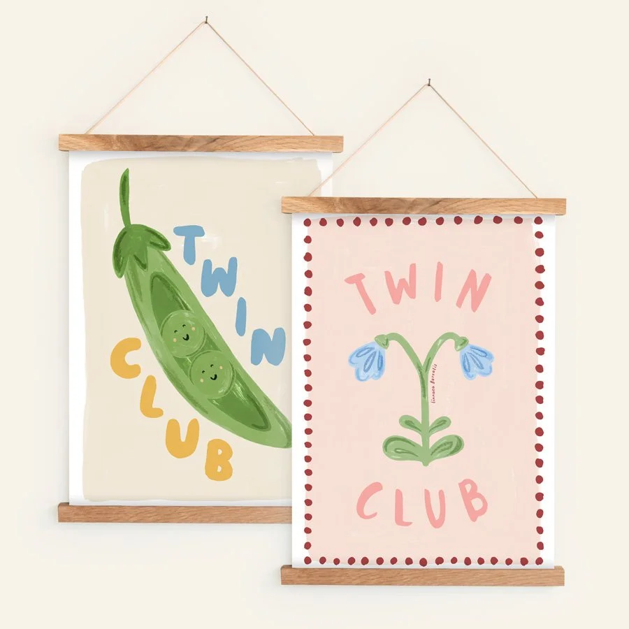 Peas and Flower Twin Nursery Print Set