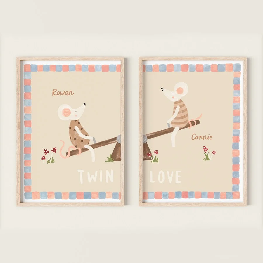 Personalised Twin Print Set in pink and blue