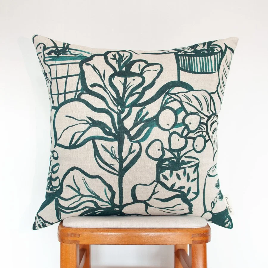 Houseplants Natural / Green Fabric as a cushion styled on stool