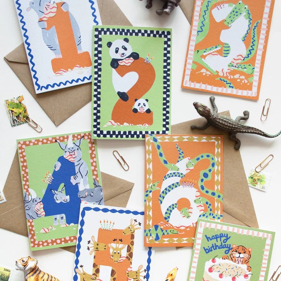 Giraffes 5th Birthday Card styled with the rest of the hungry animals children's birthday card range (Copy)