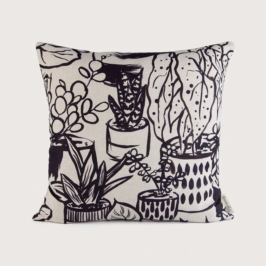 Houseplants Natural / Black Fabric as a patterned cushion