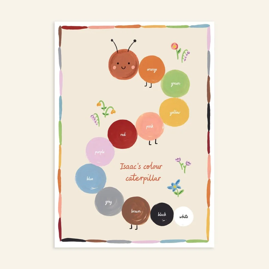 Colours Nursery Print with personalisation on plain background