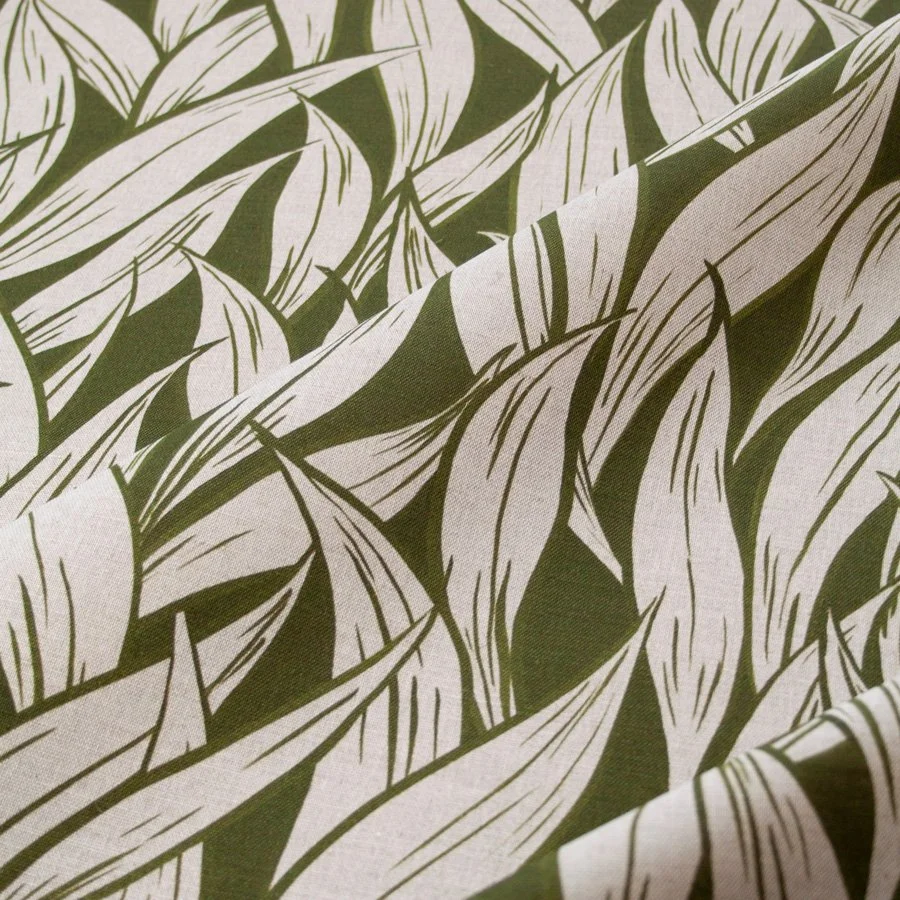 Wild Garlic Olive Green Fabric close up