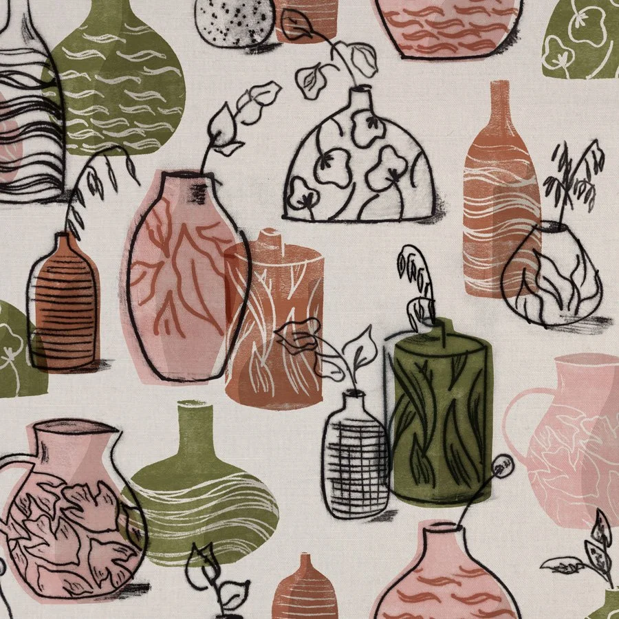 Still Life Vase Pink / Terracotta / Olive Green Fabric