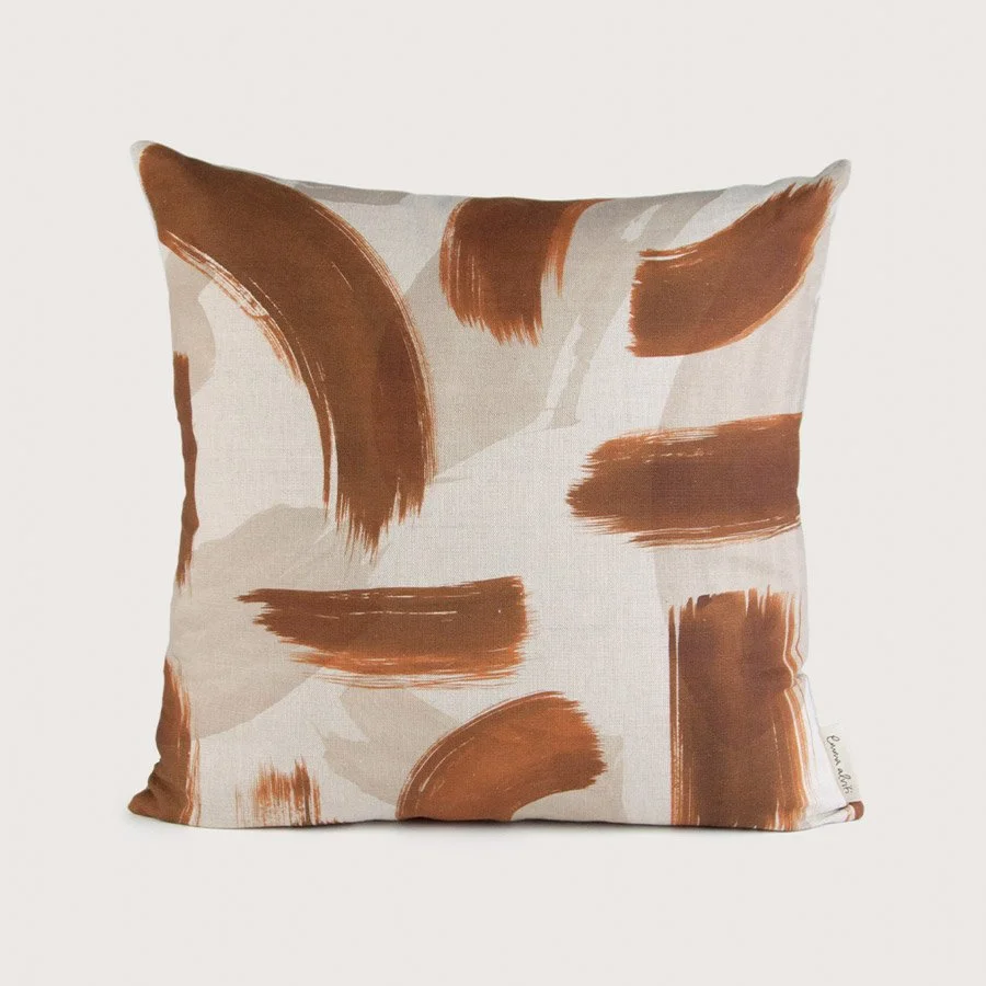 Brushstrokes Burnt Orange Fabric as a patterned cushion