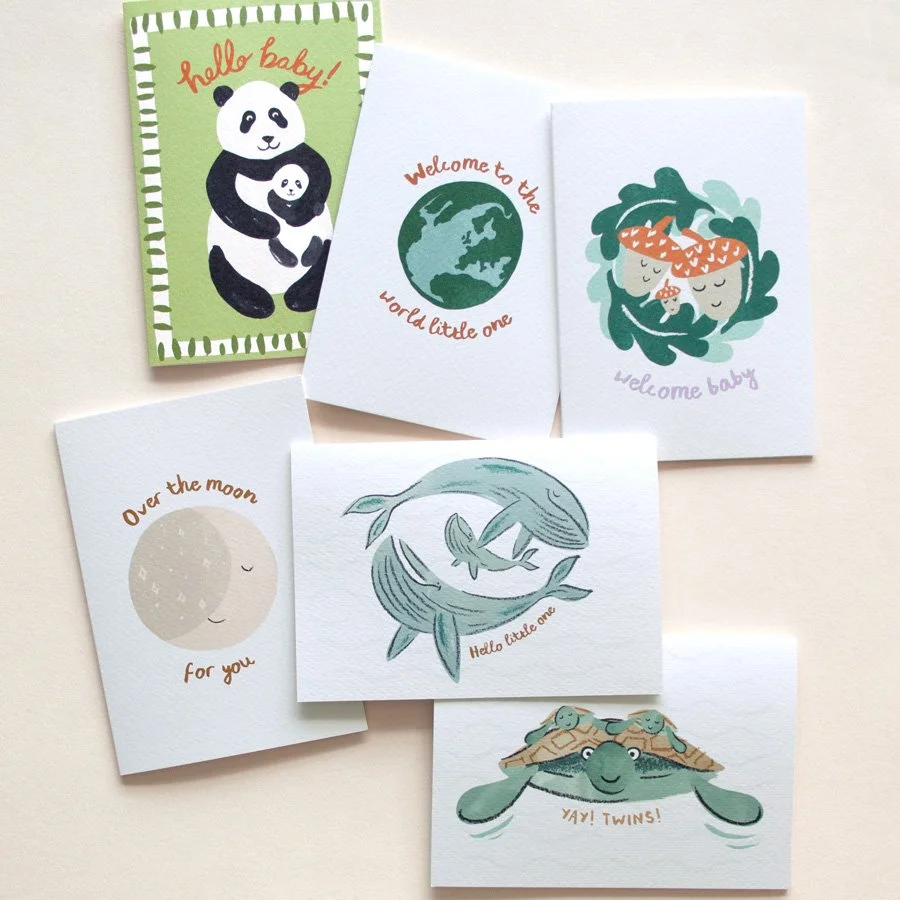 New Baby Card Set on plain background