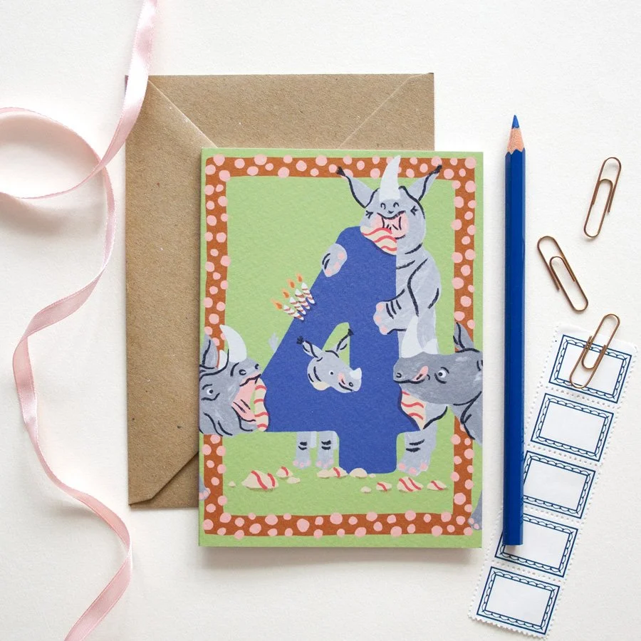 Rhinos 4th Birthday Card styled