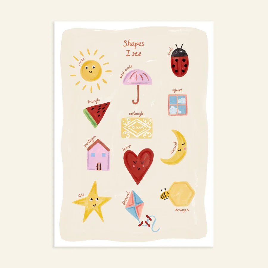 Shapes Nursery Print on plain background