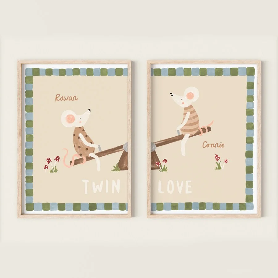 Personalised Twin Print Set in blue and green