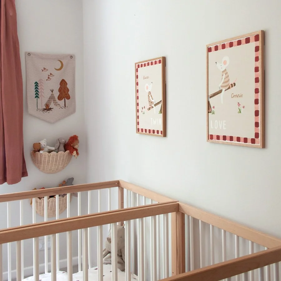 Personalised Twin Print Set styled above twin cots